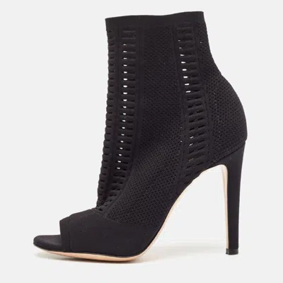 Pre-owned Gianvito Rossi Black Stretch Knit Vires Open Toe Ankle Length Boots Size 37