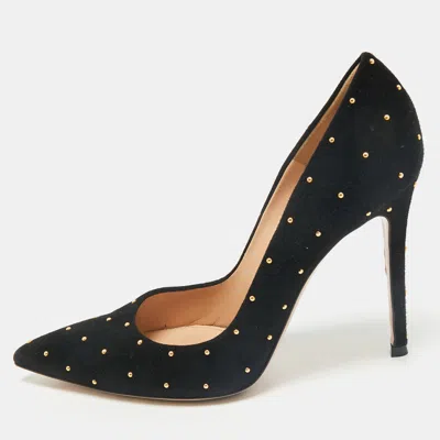 Pre-owned Gianvito Rossi Black Studded Suede Pointed-toe Pumps Size 37.5
