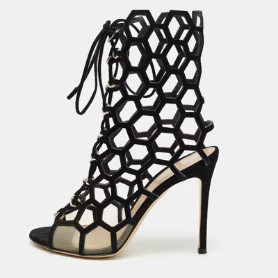 Gianvito Rossi Black Suede And Mesh Cut Out Sandals