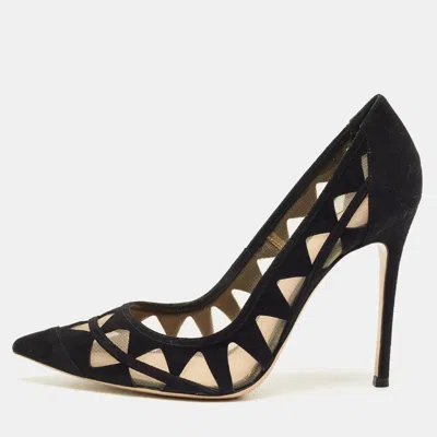 Gianvito Rossi Black Suede And Mesh Maxine Laser Cut Pointed Toe Pumps