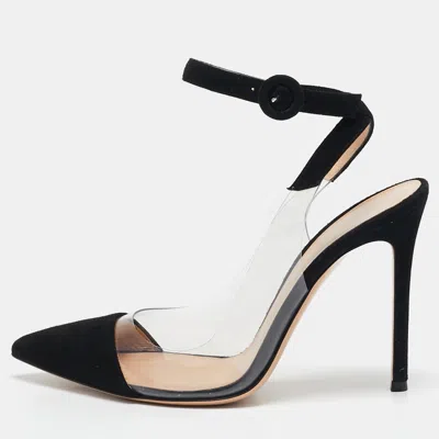 Pre-owned Gianvito Rossi Black Suede And Pvc Anise Ankle Strap Pumps Size 38