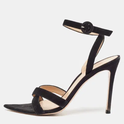 Pre-owned Gianvito Rossi Black Suede Ankle Strap Sandals Size 37