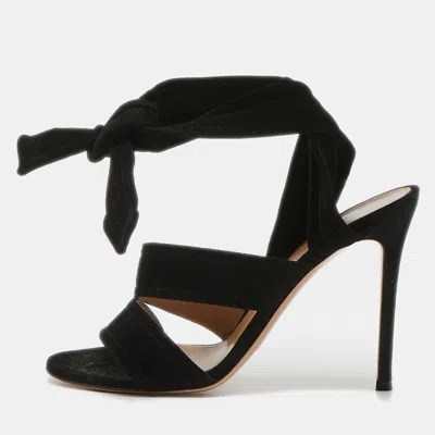 Pre-owned Gianvito Rossi Black Suede Ankle Tie Sandals Size 37.5