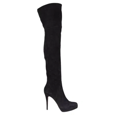 Pre-owned Gianvito Rossi Black Suede Cuisard Platform Over The Knee Boots Shoes 38