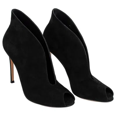 Pre-owned Gianvito Rossi Black Suede Décolleté Peep Toe Stiletto Bootie – It 39, 2012
