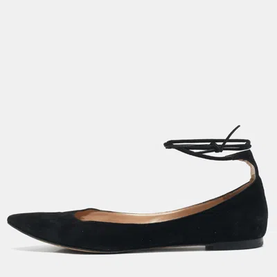 Gianvito Rossi Black Suede Femi Ankle Wrap Pointed Toe Flats