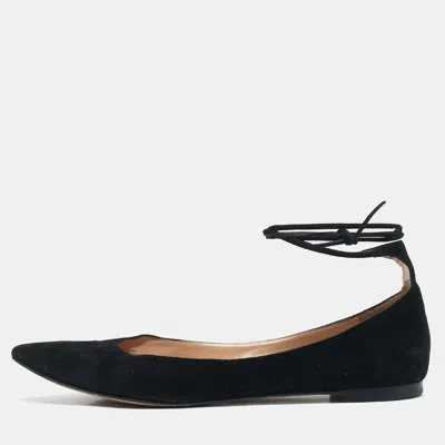 Pre-owned Gianvito Rossi Black Suede Femi Ankle Wrap Pointed Toe Flats Size 38.5