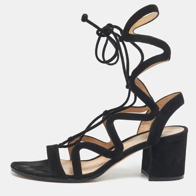 Gianvito Rossi Black Suede Gladiator Block Heel Sandals