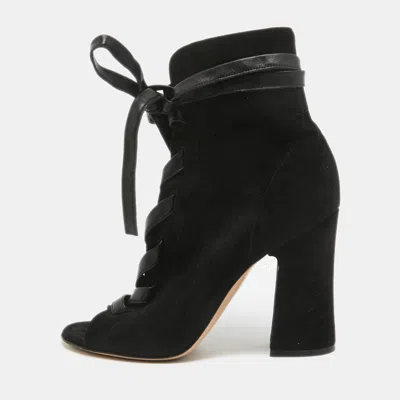 Gianvito Rossi Black Suede Lace Up Ankle Boots