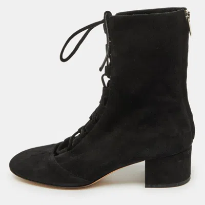Pre-owned Gianvito Rossi Black Suede Lace Up Mid Calf Boots Size 39