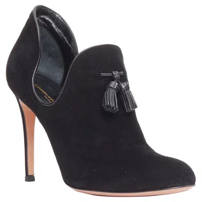 Pre-owned Gianvito Rossi Black Suede Leather Tassel Front Stiletto Booties Eu37.5
