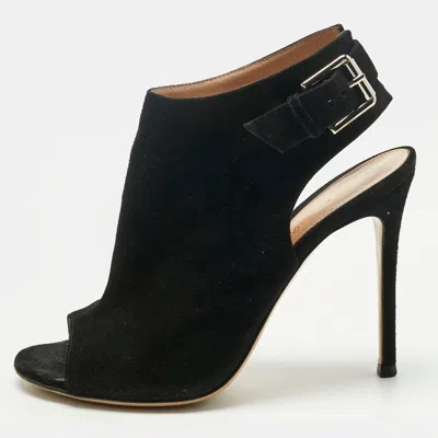 Gianvito Rossi Black Suede Open Toe Slingback Sandals