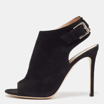 Pre-owned Gianvito Rossi Black Suede Open Toe Slingback Sandals Size 38.5
