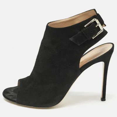 Pre-owned Gianvito Rossi Black Suede Open Toe Slingback Sandals Size 39.5