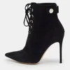 Gianvito Rossi Black Suede Pointed Toe Lace Up Ankle Length Boots In Black