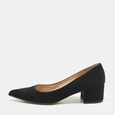 Pre-owned Gianvito Rossi Black Suede Pointed Toe Piper Block Heel Pumps Size 39