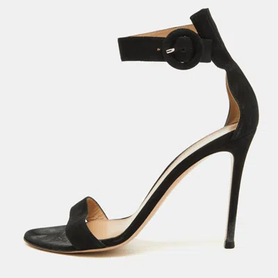 Pre-owned Gianvito Rossi Black Suede Portofino Ankle Strap Sandals Size 39
