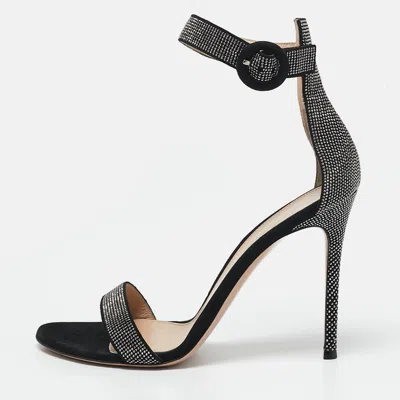 Pre-owned Gianvito Rossi Black Suede Studded Lennox Sandals Size 40