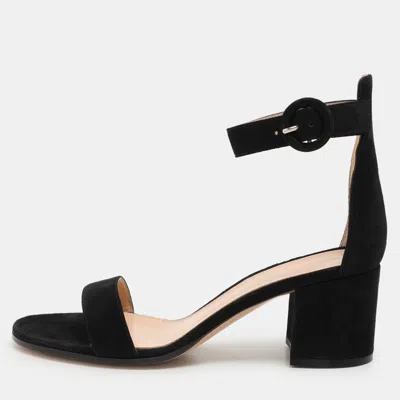 Pre-owned Gianvito Rossi Black Suede Versilia Sandals Size 38.5