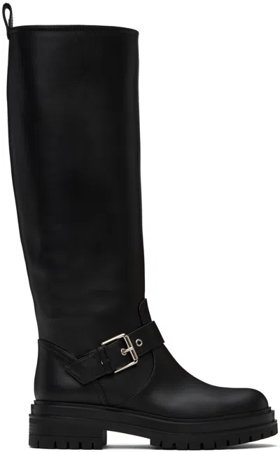 Gianvito Rossi Leather Buckle Lug-sole Moto Boots In Black