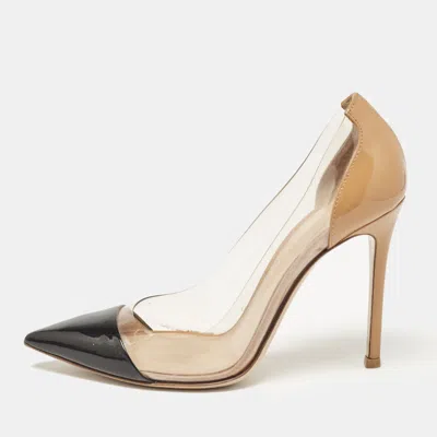 Pre-owned Gianvito Rossi Black/beige Patent Leather And Pvc Plexi Pointed Toe Pumps Size 36