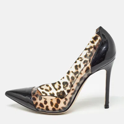Gianvito Rossi Black/brown Patent Leather And Pvc Plexi Pumps In Animal Print