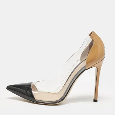 Pre-owned Gianvito Rossi Black/brown Patent Leather And Pvc Plexi Pumps Size 38