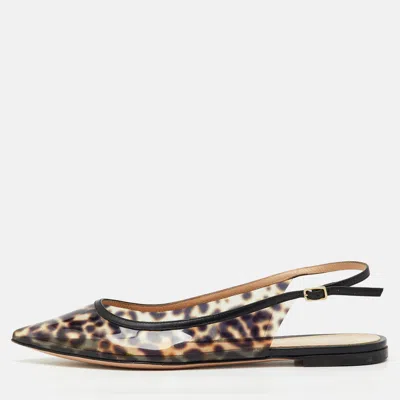 Pre-owned Gianvito Rossi Black/brown Pvc Animal Print Slingback Flats Size 38.5