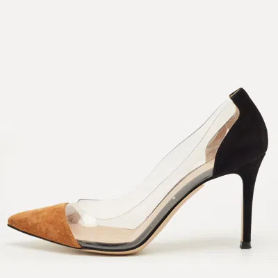 Gianvito Rossi Black/brown Suede And Pvc Plexi Pointed Toe Pumps In Multi