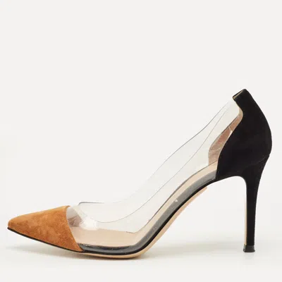 Pre-owned Gianvito Rossi Black/brown Suede And Pvc Plexi Pointed Toe Pumps Size 36