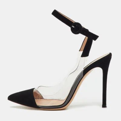 Gianvito Rossi Black/transparent Suede And Pvc Anise Ankle Strap Pumps