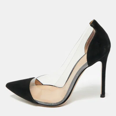 Pre-owned Gianvito Rossi Black/transparent Suede And Pvc Plexi Pointed Toe Pumps Size 36