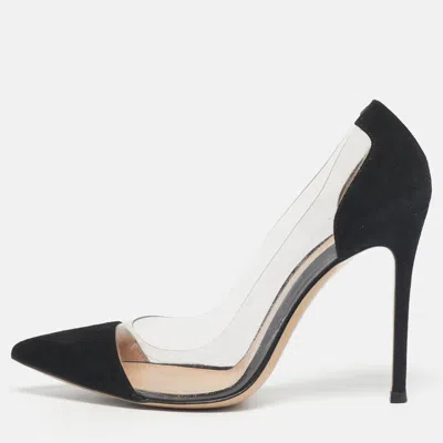 Pre-owned Gianvito Rossi Black/transparent Suede And Pvc Plexi Pumps Size 37