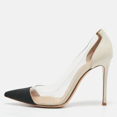 Pre-owned Gianvito Rossi Black/white Leather And Pvc Plexi Pumps Size 39