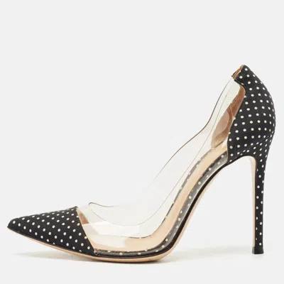 Pre-owned Gianvito Rossi Black/white Polka Dot Satin And Pvc Plexi Pointed Toe Pumps Size 38