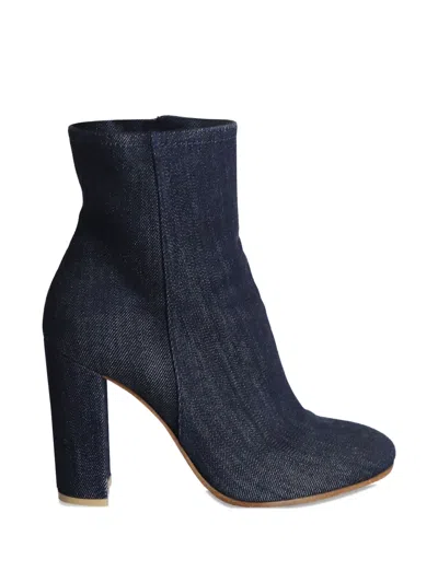 Pre-owned Gianvito Rossi Block-heel Denim Ankle Boots In Blue