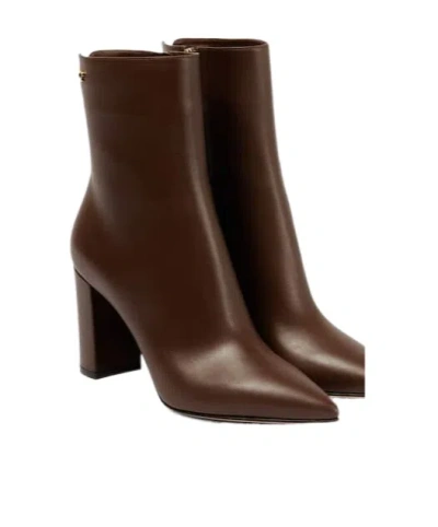 Gianvito Rossi Block Heel Leather Boots In Brown