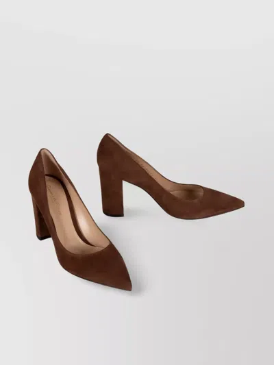 Gianvito Rossi Block Heel Pointed Toe Pumps In Suede In Brown