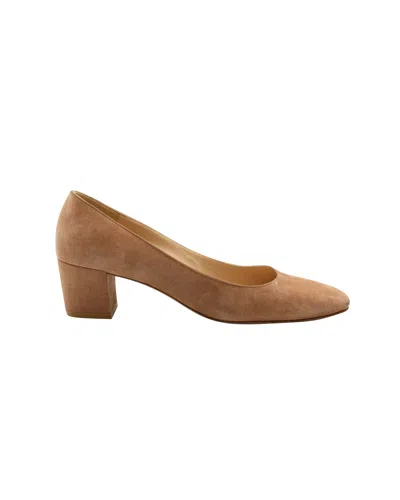 GIANVITO ROSSI BLOCK HEEL PUMPS IN BROWN SUEDE