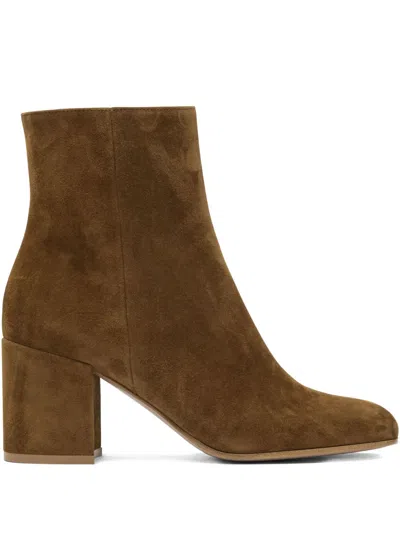 Gianvito Rossi Block-heel Suede Boots In Brown