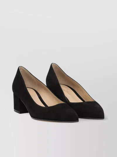 Gianvito Rossi Block Heel Suede Finish Pointed Toe Pumps