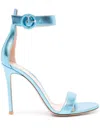Gianvito Rossi Portofino 85mm Metallic-leather Sandals In Blue