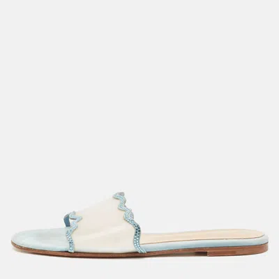 Pre-owned Gianvito Rossi Blue Pvc And Suede Wavy Flat Sandals Size 40