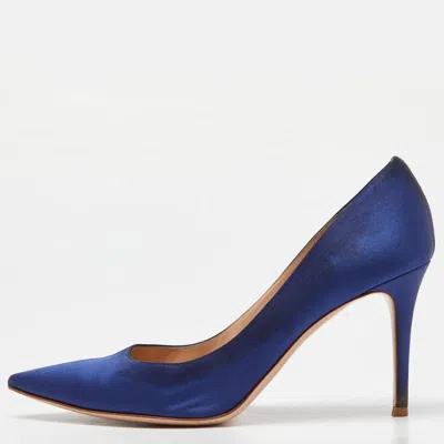 Gianvito Rossi Blue Satin Pointed Toe Pumps