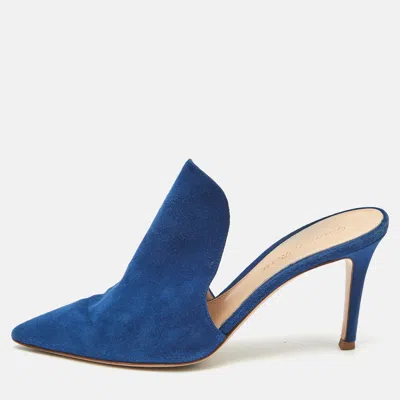 Gianvito Rossi Blue Suede Aramis Mules
