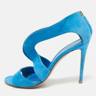 Pre-owned Gianvito Rossi Blue Suede Cut Out Ankle Strap Sandals Size 38.5