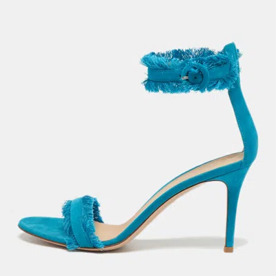 Pre-owned Gianvito Rossi Blue Suede Portofino Ankle Strap Sandals Size 39.5