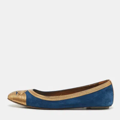 Gianvito Rossi Blue/gold Leather And Suede Ballet Flats