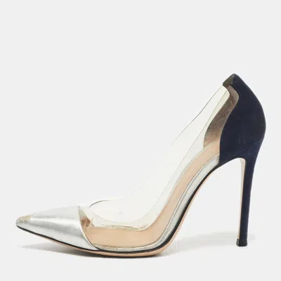 Gianvito Rossi Blue/silver Suede And Pvc Plexi Pumps In Multi