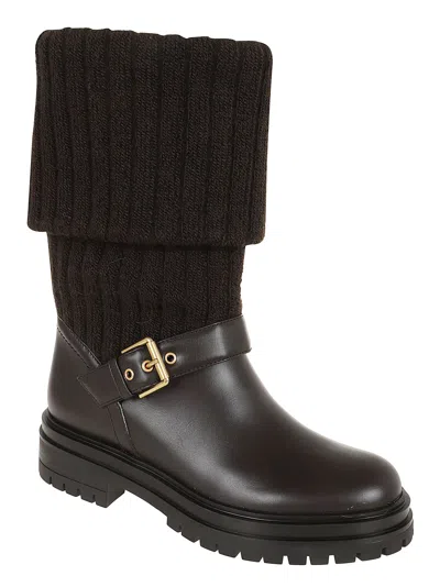 Gianvito Rossi Black Leather And Fabric Thurso Boots